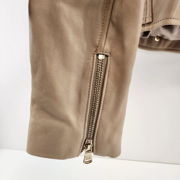 Calvin Klein Women's Moto Tan Genuine Leather Jacket Size Small - Picture 7 of 15